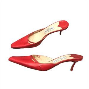 Jimmy Choo Kitten Heel Red Leather Mules